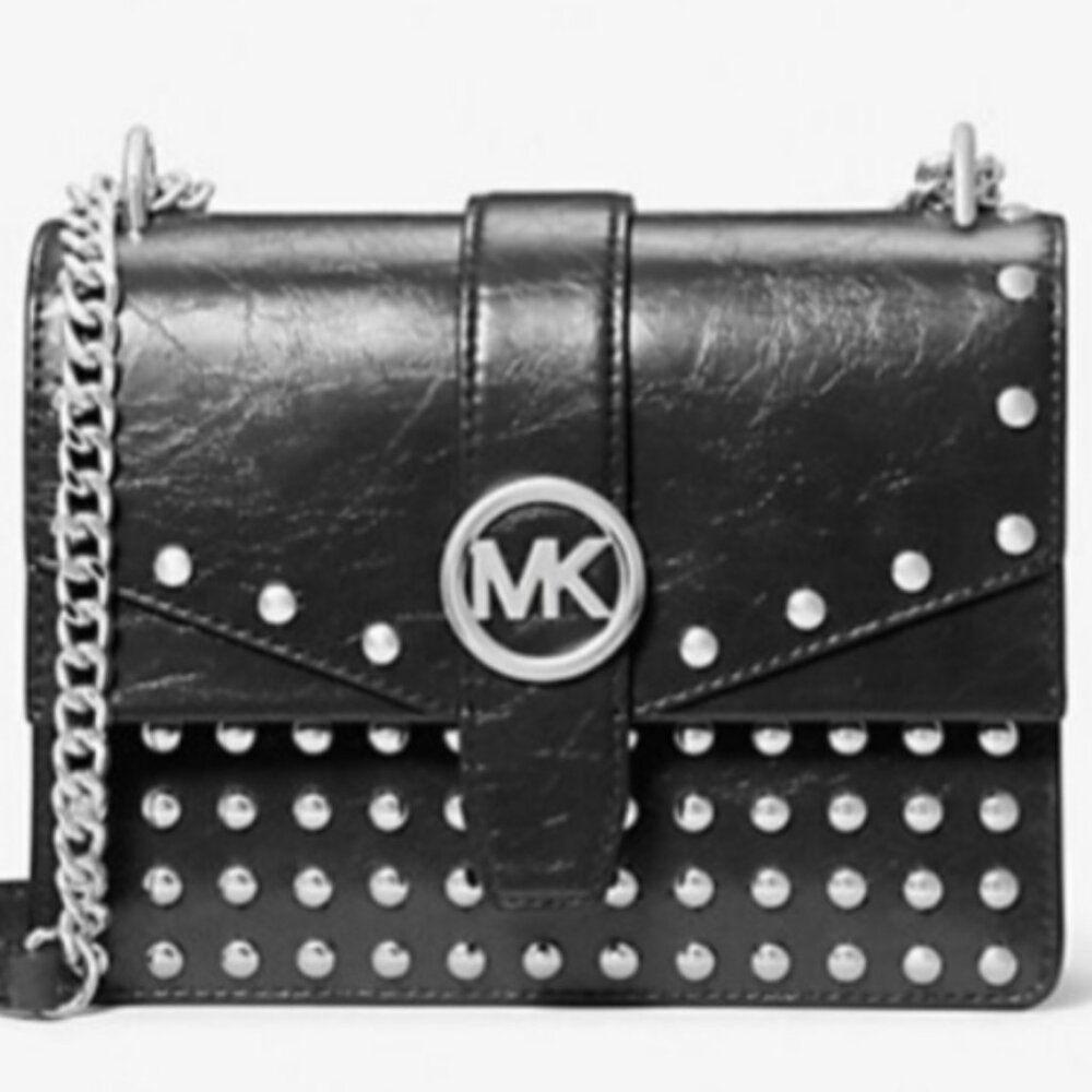 NWT MK Greenwich small studded distressed crossbody Blk color 💞